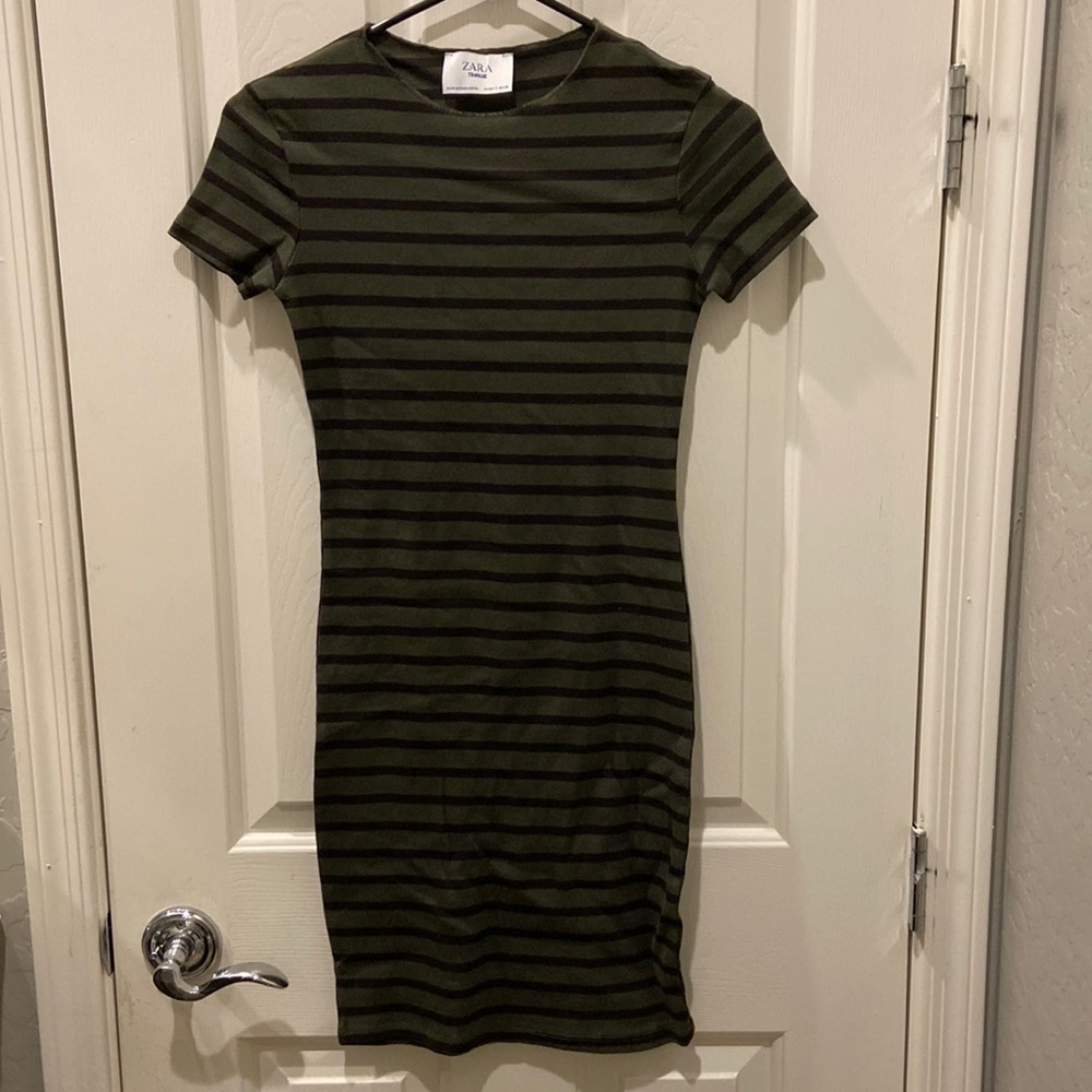 Zara Size Small Green and Black Stripe knit dress New